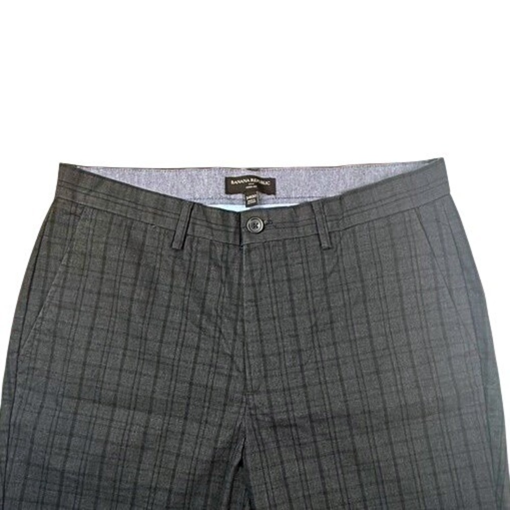 Banana Republic Aiden Fit Dark Grey Plaid Slim Straight Chino Pants Mens 34x32